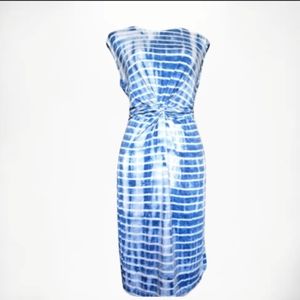 Liz Claiborne Large dress cap sleeve striped tie dye blue white